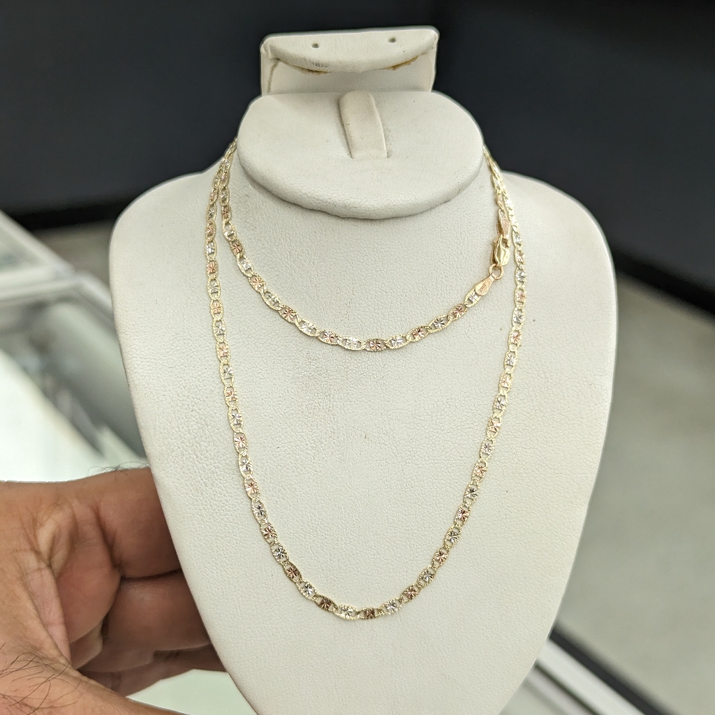10kt Real Gold Tricolor Valentino Chain 2.5mm 20 Inch